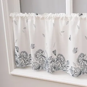 American pastoral style cafe curtain with elegant floral and butterfly print for small windows.
