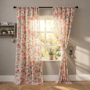 Frische Pastorale Leinenstruktur Fertiggardinen Mit Fransenrand Botanischer Tulpen Rosen Druck Halbverdunkelung Polyester Vorhangpaneele Für Wohnzimmer Schlafzimmer