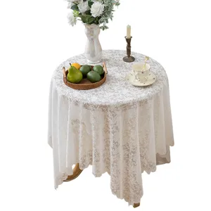 Mantel de mesa blanco de encaje jacquard francés para decoración de comedor y fotografía