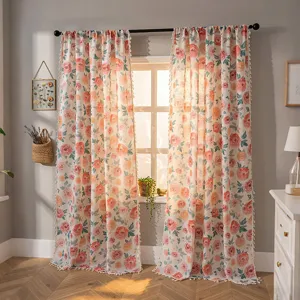 Koreanische Blumen Leinen Vorhänge mit Quasten, elegante Schlafzimmer Fenster Vorhänge.