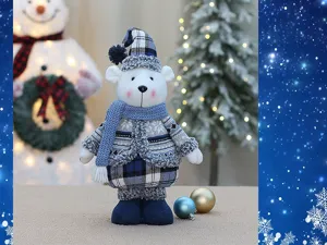 Blauw geruite kerstbeer pluche pop ornament, leuk vakantiecadeau en feestelijke decoratie.