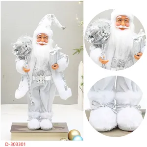 18 zoll silber weiss weihnachtsmann figur mit rucksack und stiefeln fuer festliche deko