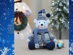 Blauw geruite kerstbeer pluche pop feestelijk vakantiespeelgoed huisdecoratie schattig