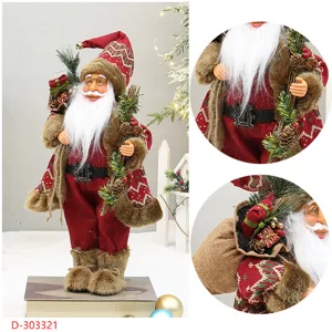 18 Zoll stehende Weihnachtsmann Puppe Plüsch Dekoration mit Geschenktüte und Tannenzweigen.