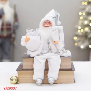 SITZENDER WEIHNACHTSMANN PUPPE WEIß SILBER 30CM FESTLICHE WEIHNACHTSDEKORATION ORNAMENT