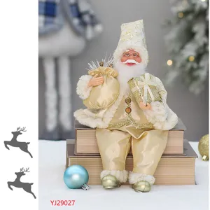 30cm sitzende Weihnachtsmann Plüschfigur mit goldenem Geschenksack für die Weihnachtsdeko