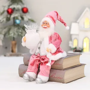 Rosa Weihnachtsmann Puppe Weihnachtsfenster Deko Figur, süßes Plüsch Sitzen Spielzeug für Fest