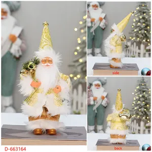 Poupee pere Noel debout figurine 9 pouces or blanc decoration de fete ornament nouveaute.