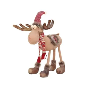 Kerst pluche rendier staande poppen decoratie met rode sjaal en muts voor feestdagen.