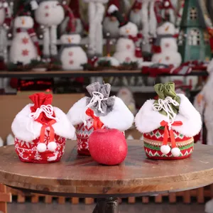 Weihnachten Strick Leinenimitat Geschenktüte Schneeflocke Rentier Kordelzug Pompon Apfel Süßigkeiten Verpackung Beutel Festliche Party Dekoration Ornamente