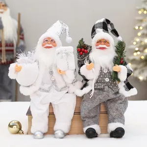 Sitzende Weihnachtsmann Puppe Weihnachten Karo Muster Ornament Stoff Plüsch Figur Spielzeug Geschenk Tisch Schaufenster Haus Urlaub Party Dekoration