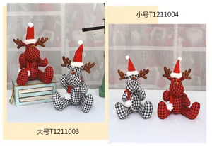 Kerst geruite rendier pluche speelset, rood en zwart buffelruit herten pop ornament.