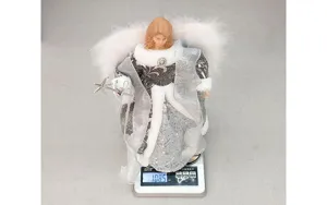 Weihnachtsbaum Engel Topper Puppe mit weissen Plueschfluegeln und Glitzerkleid Deko.