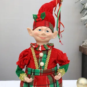Weihnachtself Puppe Dekoration rot grün kariert Narr Figur für Festzuhause Party