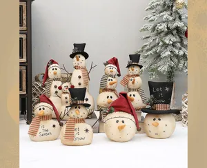 Set van rustieke stoffen sneeuwman poppen kerstdecoratie vintage tafeldecoratie vakantie speelgoed