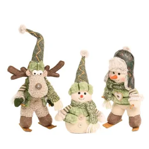 Weihnachten Plüsch Schneemann und Rentier Set, süße Ski Stoffpuppen Deko für festliches Zuhause.