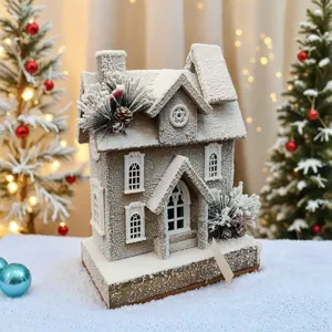 Kerst Houten Lichtgevend Sneeuwhuis Ornament Europees Creatief Verlicht Hut Ambacht Voor Vakantie Etalage Huis Decor Tafeldecoratie