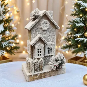 Kerst houten sneeuwhuis ornament feestelijke bureau decoratie gloeiende hut decoratie