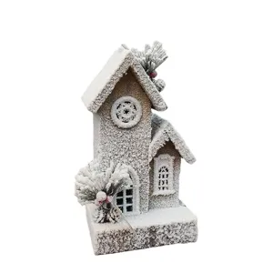 Kerst sneeuw huis decoratie LED houten huisje feestelijk bureau ornament binnen