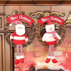 Décoration de couronne suspendue de Noël rouge blanc père Noël bonhomme de neige porte