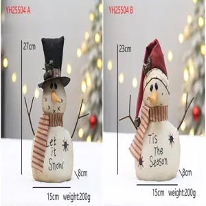 Kerst stoffen sneeuwman pop desktop ornament set, vintage jute vakantie decoratie rekwisiet.