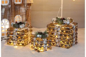 Weihnachten natürliche Rattan Geschenkbox 3er-Set beleuchtete festliche Deko Ornament