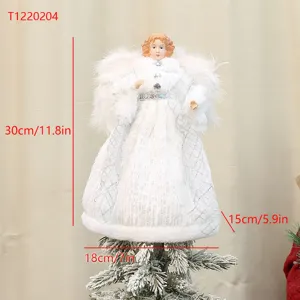 Plüschflügel Engel Weihnachtsbaumspitze Dekoration, elegantes weißes Stoff Baumtopf Ornament.