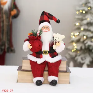 30cm sitzende Weihnachtsmann Plüschpuppe Weihnachtsdekoration mit Geschenktüte und Bär.