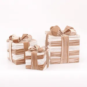 Lot de 3 Boîtes Cadeaux de Noël en Velours Ornements Décoratifs pour Arbre de Noël