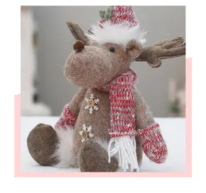 Weihnachtskuscheltier Plüsch Rentier Puppe mit rotem Strickschal Tischdekoration Neu