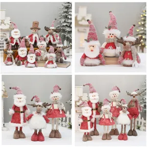 Rosa Weihnachtsschmuck Einziehbarer Weihnachtsmann Schneemann Elch Stoffpuppe Süße Stehende Sitzende Rentier Tischplatte Heimdekoration