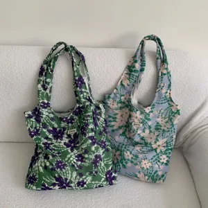 Floral Canvas Tragetasche lässige Schultertasche große Kapazität ästhetische Tasche