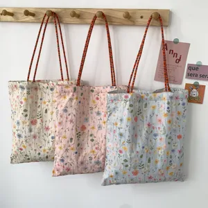 Blumen bestickte Leinen Tragetasche, modische Schultertasche für Damen, grosse Kapazität.