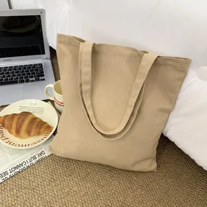 Lässige beige Canvas Tragetasche für den täglichen Einkauf, große Umhängetasche.