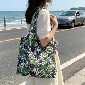 Blumen Leinwand Tragetasche für Damen, große Kapazität modische Schultertasche.