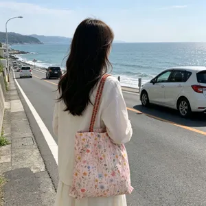 Lässige Blumen-Canvas-Tragetasche für Damen, große Schultertasche für den Alltag.