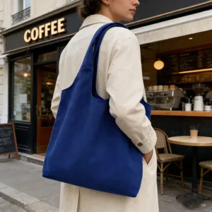 Einfarbige blaue Canvas Schultertasche lässige Handtasche für Studenten und Damen.