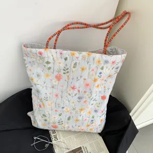 Blumen bestickte Segeltuch Tragetasche, große Kapazität lässige Schultertasche.