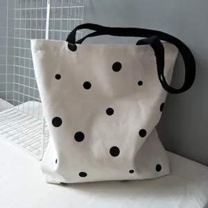 Borsa shopper in tela a pois minimalista da donna, borsa a spalla casual per studenti.