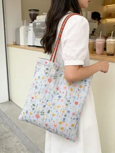 Freizeit Blumen bestickte Canvas Shopper Tasche, grosse Kapazitat Schultertasche fur Damen.