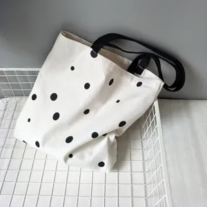 Borsa tote in tela a pois minimalista da donna, borsa a spalla casual per studenti.