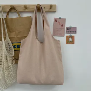 Minimalistische einfarbige Canvas-Einkaufstasche, lässige Schultertasche für Damen.
