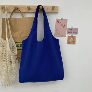 Einfarbige blaue Canvas Tragetasche minimalistische Freizeit Schultertasche Einkaufstasche