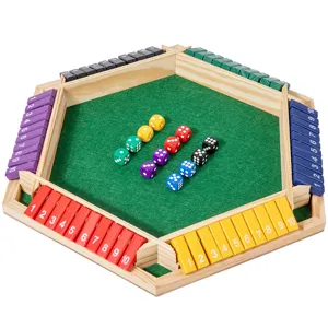 Wooden Shut the Box board game hexagonal table game with colorful numbered tiles and dice