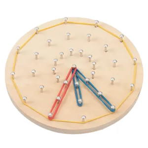 Wooden circular geoboard math clock learning toy kindergarten educational puzzle aid for kids