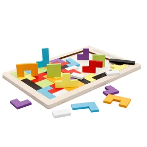 Wooden Tetris puzzle board toy with colorful geometric blocks for kids early education and fun.