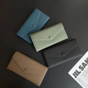 Women long genuine leather wallet vintage envelope purse soft cowhide card holder set of four