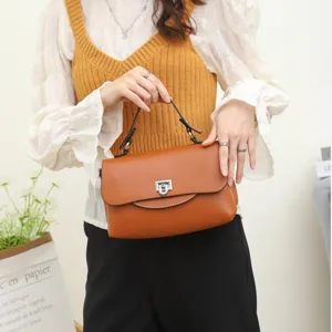 Women Genuine Leather Handbag Vintage Top Handle Satchel Bag Fashion Commuter Crossbody Bag With Metal Lock