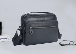 Bolso bandolera de cuero genuino para hombre bolsa mensajero negra profesional