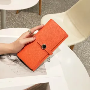 Women Genuine Leather Long Wallet Top Layer Cowhide Classic Drawstring Clutch Purse Fashion Card Holder Organizer